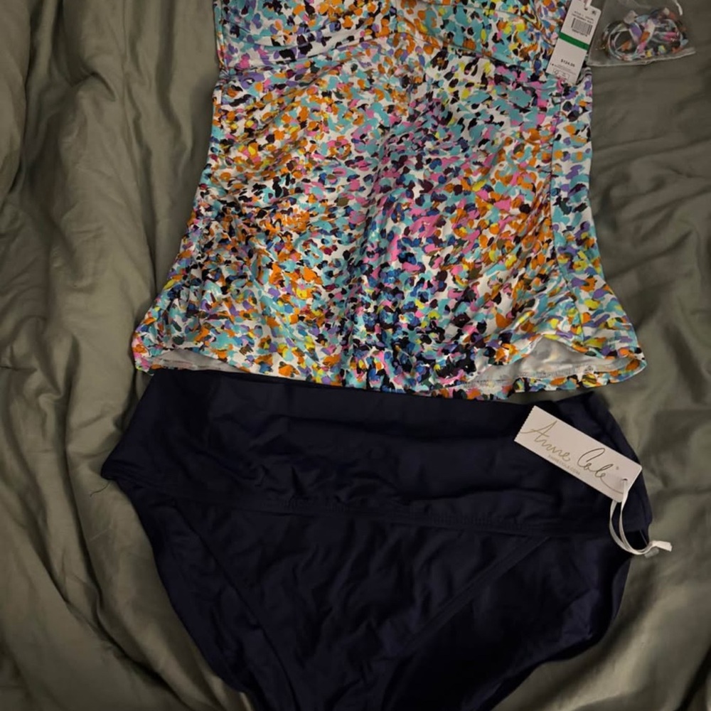 Anne Cole Multicolor Tankini with Navy Bottoms